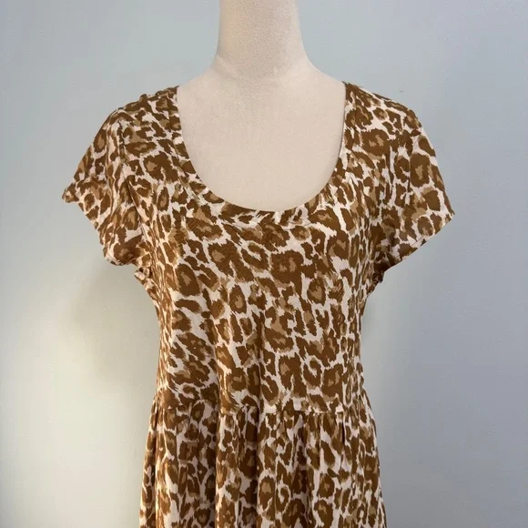 Soft Surroundings Short Sleeve Kara White Mocha Leopard Dress Size L - Picture 2 of 10